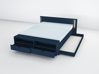 Łóżko ESTELLA Led Granatowy z szufladą na pościel