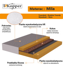 Materac MILA piankowy z kokosem 120x200x18 cm