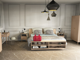 Łóżko dwuosobowe ESTELLA BOHO przydymione macchiato. wykończenie z efektem szkła