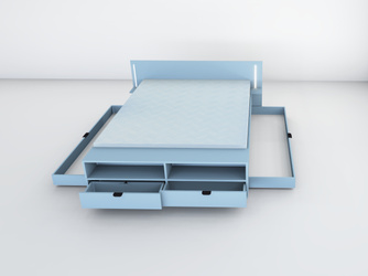 Łóżko ESTELLA Led Surf Blue z dwiema szufladami na pościel