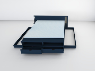 Łóżko ESTELLA Led Granatowy z dwiema szufladami na pościel